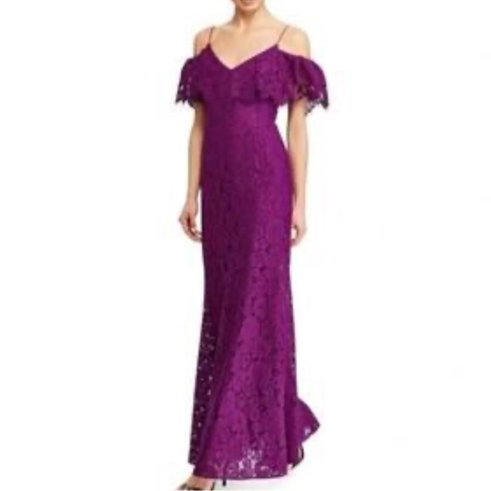 Lauren Ralph Lauren Vibrant Purple lace cold shoulder gown